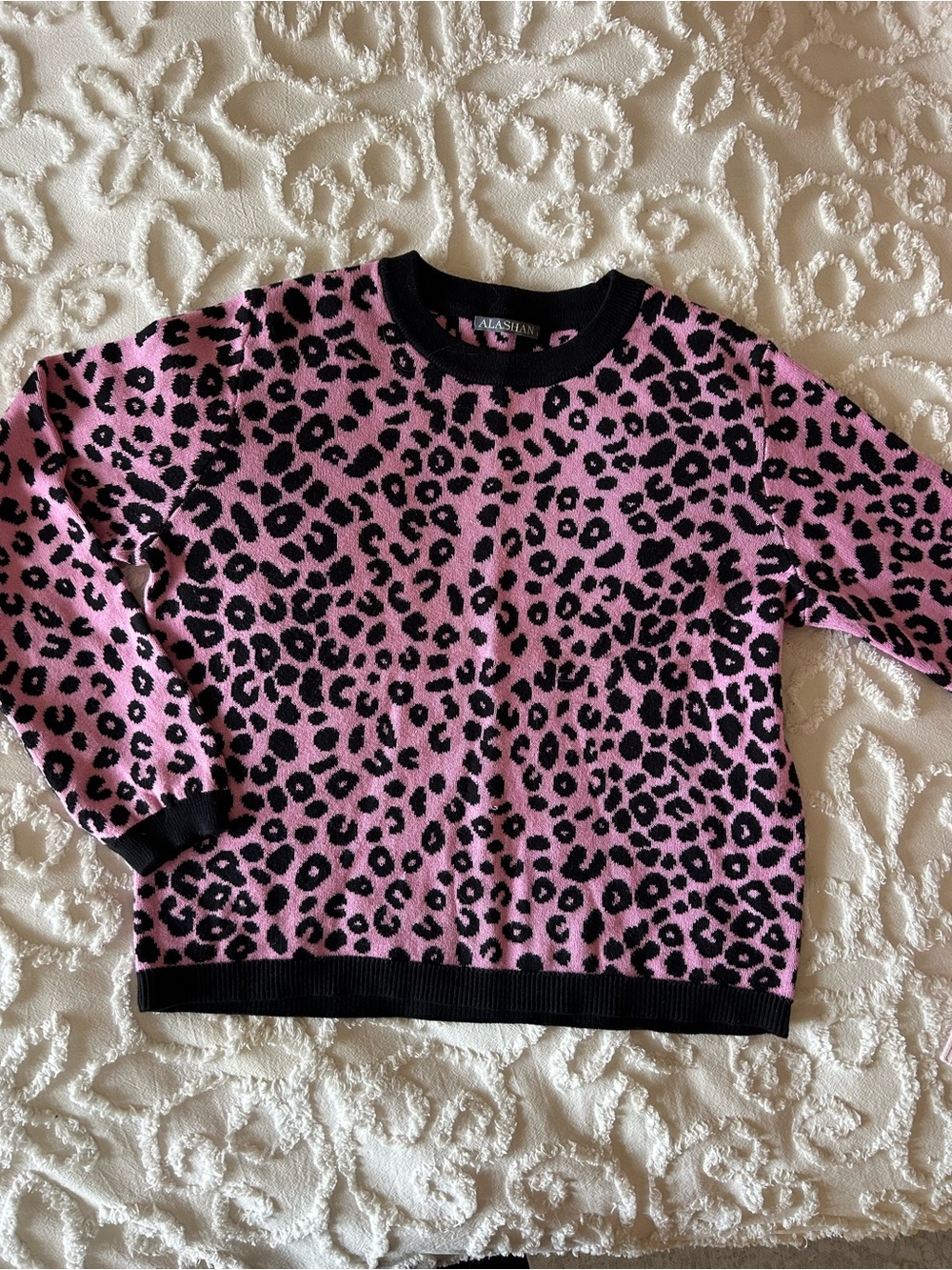 Alashan pink/black animal print, long sleeve sweater